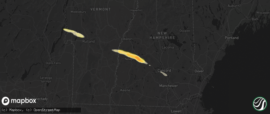 Hail map in Sunapee, NH on June 26, 2026