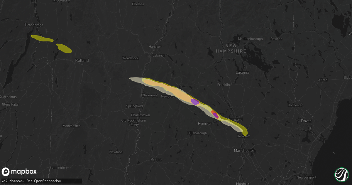 Hail map in Sunapee, NH on June 26, 2026