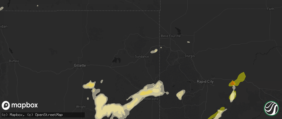 Hail map in Sundance, WY on June 26, 2026