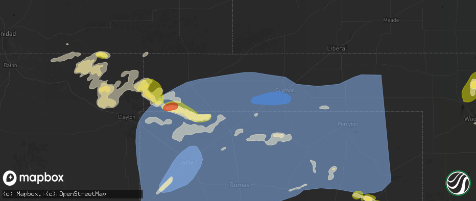 Hail map in Texhoma, OK on June 26, 2026