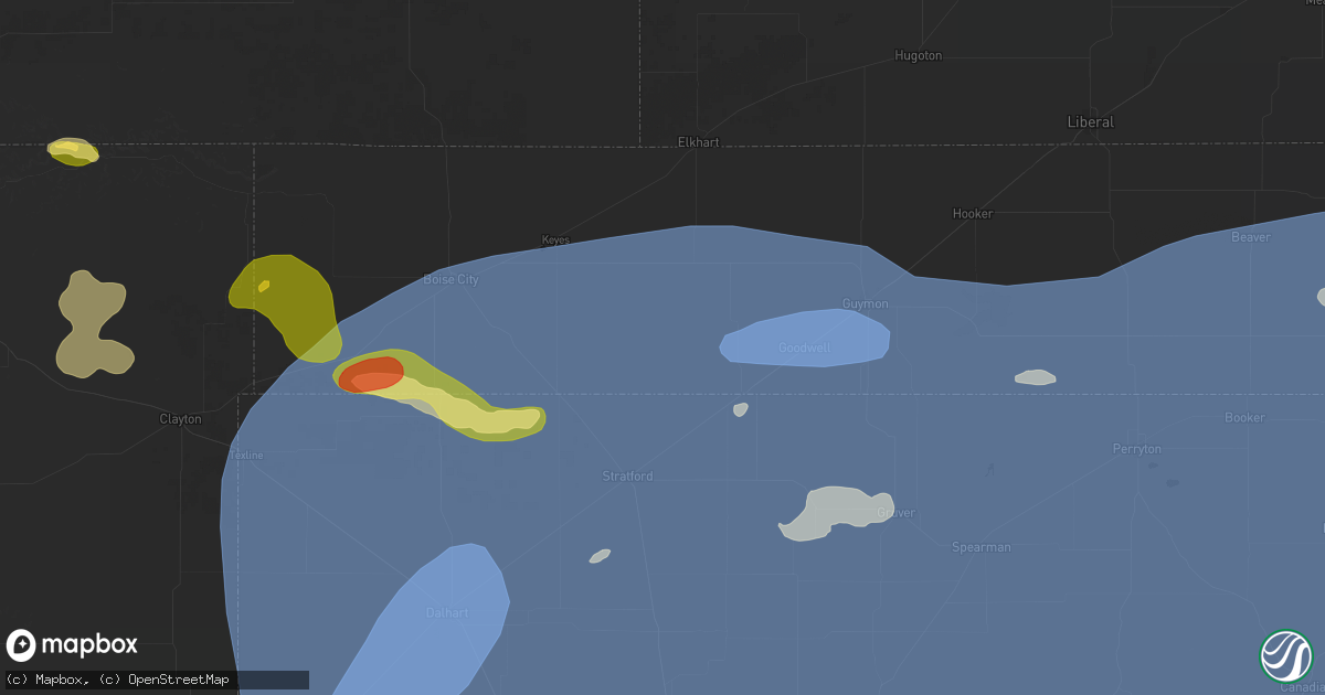 Hail map in Texhoma, OK on June 26, 2026