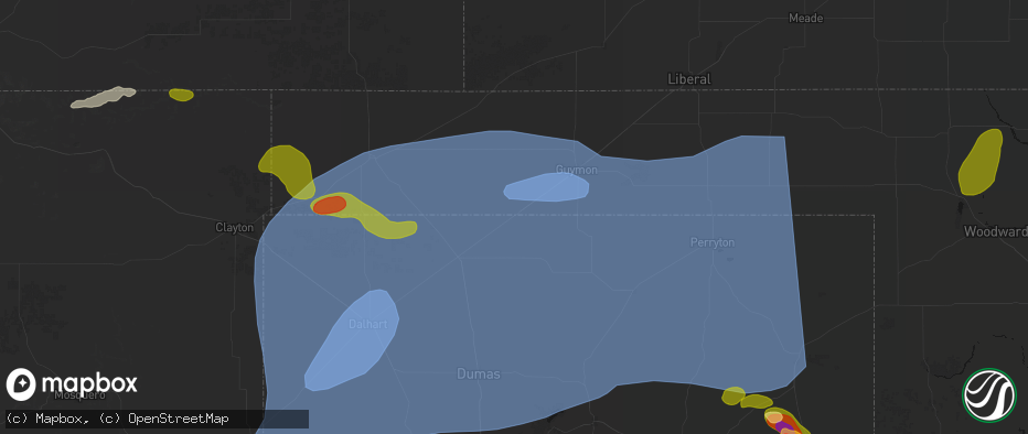 Hail map in Texhoma, TX on June 26, 2026