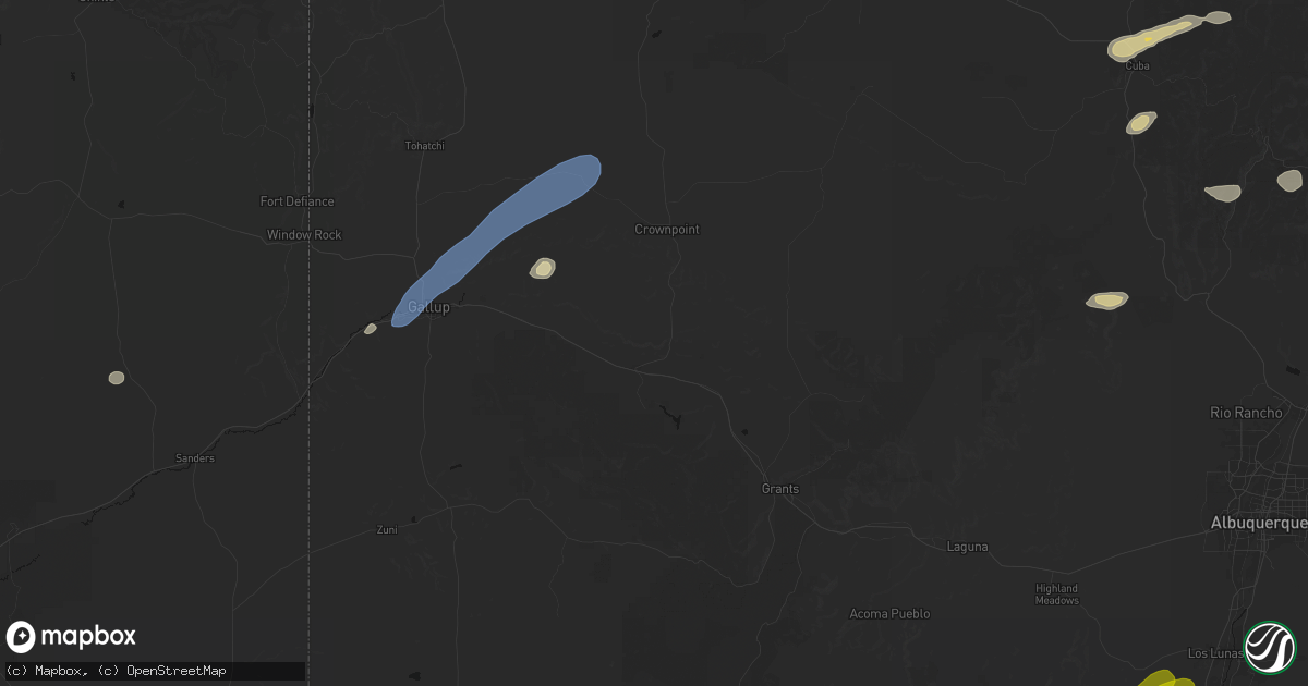 Hail map in Thoreau, NM on June 26, 2026