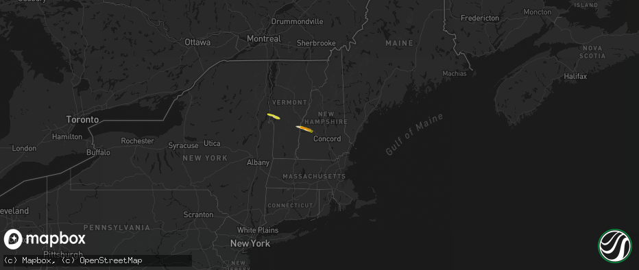 Hail map in Vermont on June 26, 2026