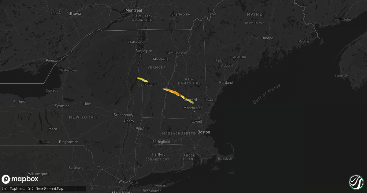 Hail map in Vermont on June 26, 2026