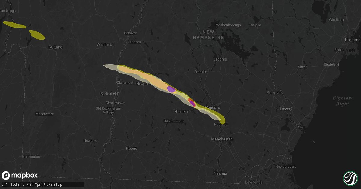 Hail map in Warner, NH on June 26, 2026