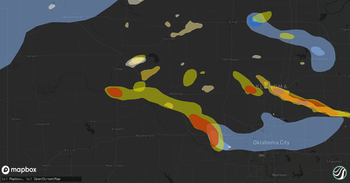 Hail map in Watonga, OK on June 26, 2026