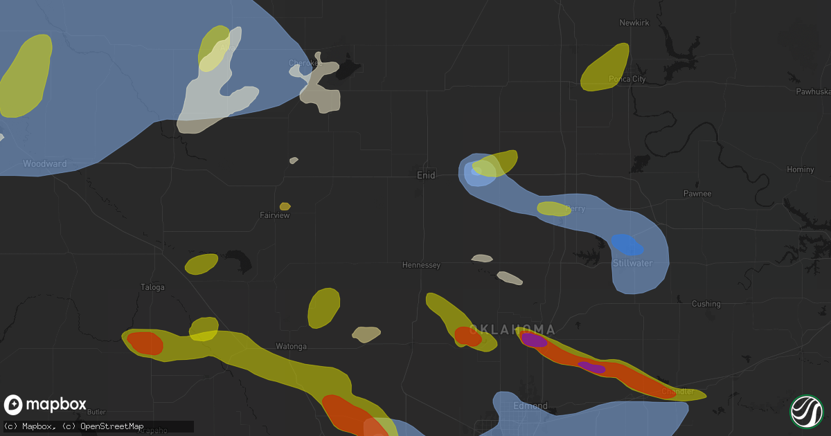 Hail map in Waukomis, OK on June 26, 2026