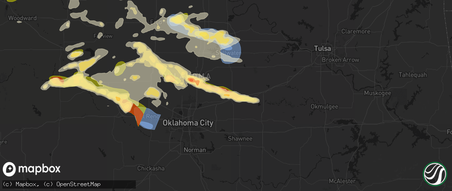 Hail map in Wellston, OK on June 26, 2026
