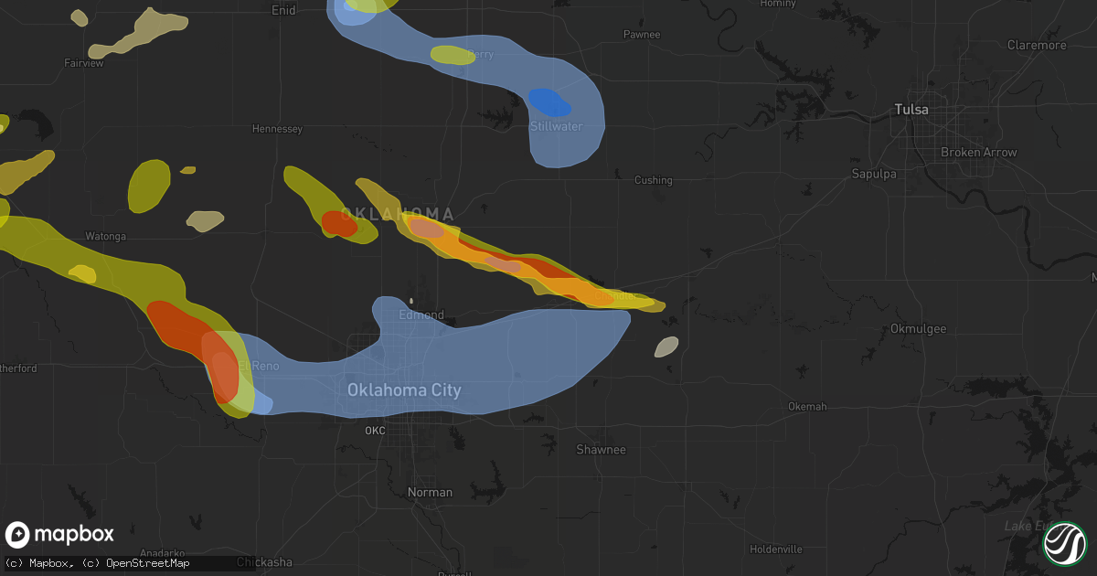 Hail map in Wellston, OK on June 26, 2026