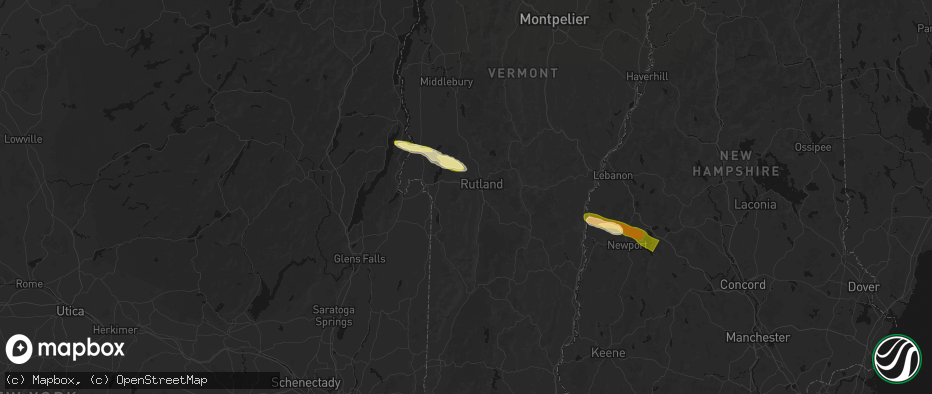 Hail map in West Rutland, VT on June 26, 2026