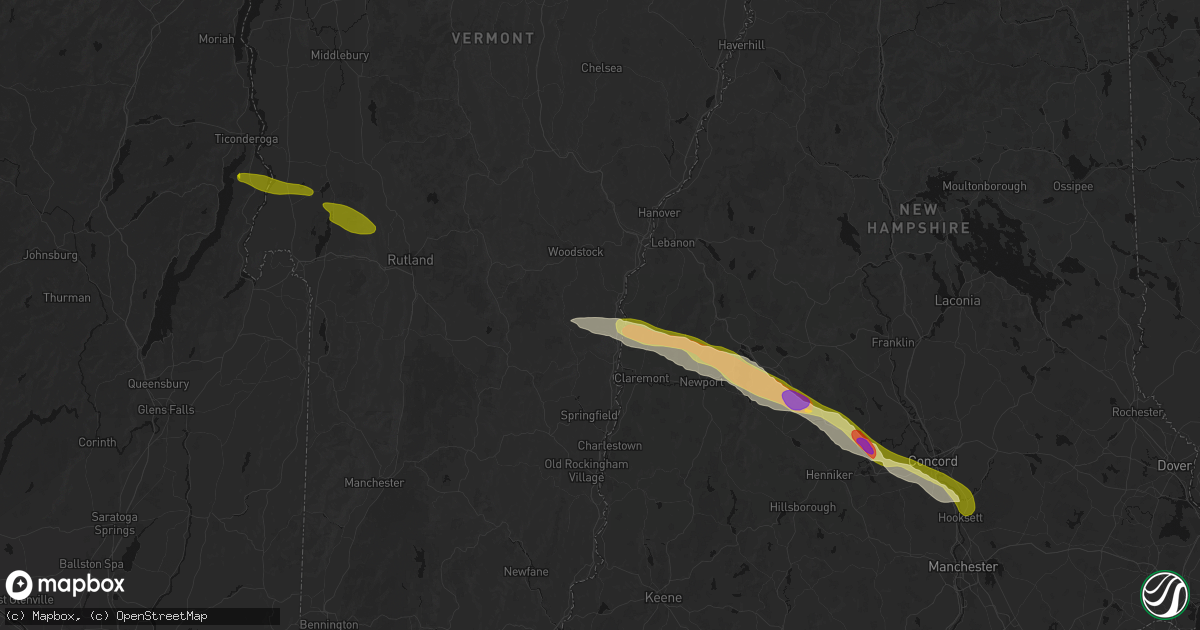 Hail map in Windsor, VT on June 26, 2026