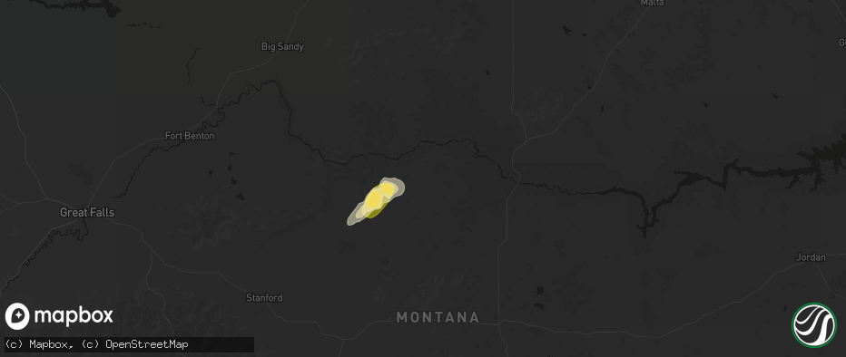 Hail map in Winifred, MT on June 26, 2026