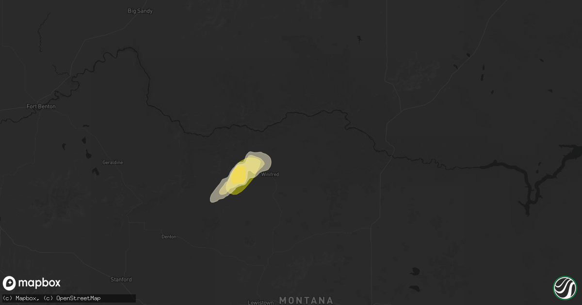 Hail map in Winifred, MT on June 26, 2026