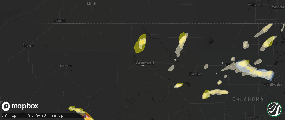Hail map in Woodward, OK on June 26, 2026