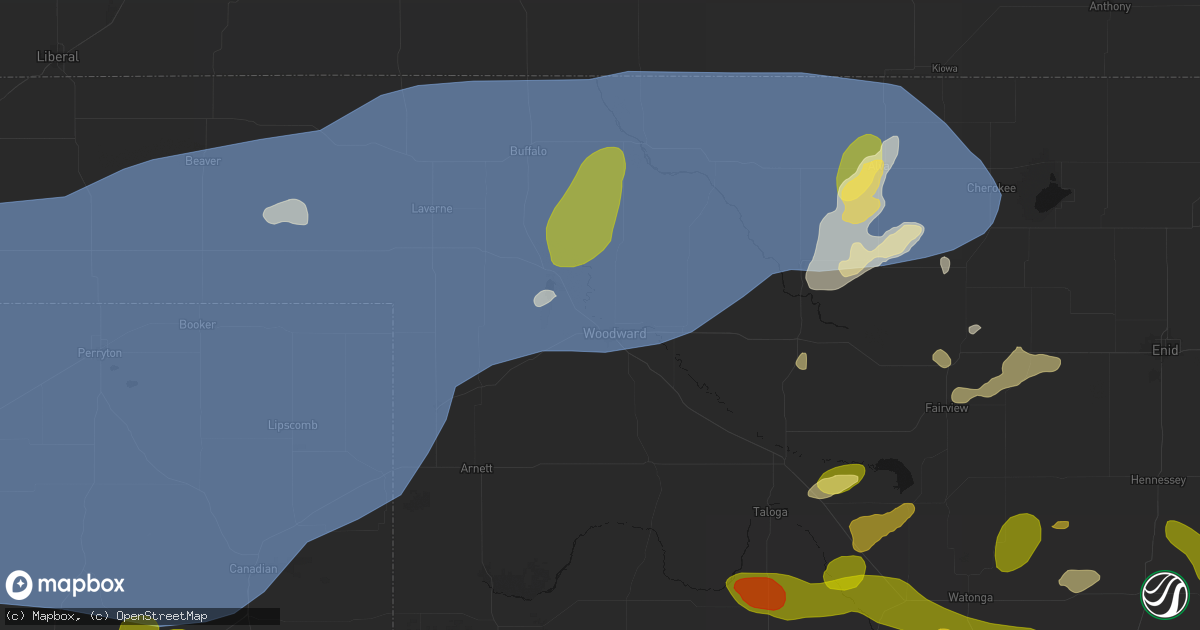 Hail map in Woodward, OK on June 26, 2026