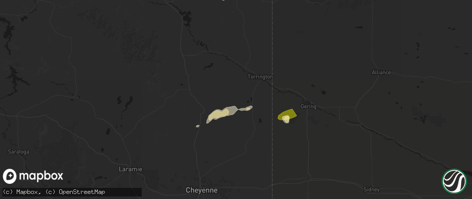 Hail map in Yoder, WY on June 26, 2026
