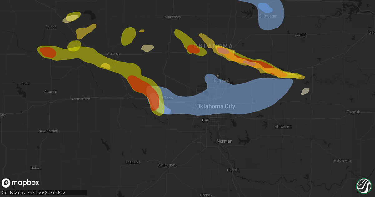 Hail map in Yukon, OK on June 26, 2026