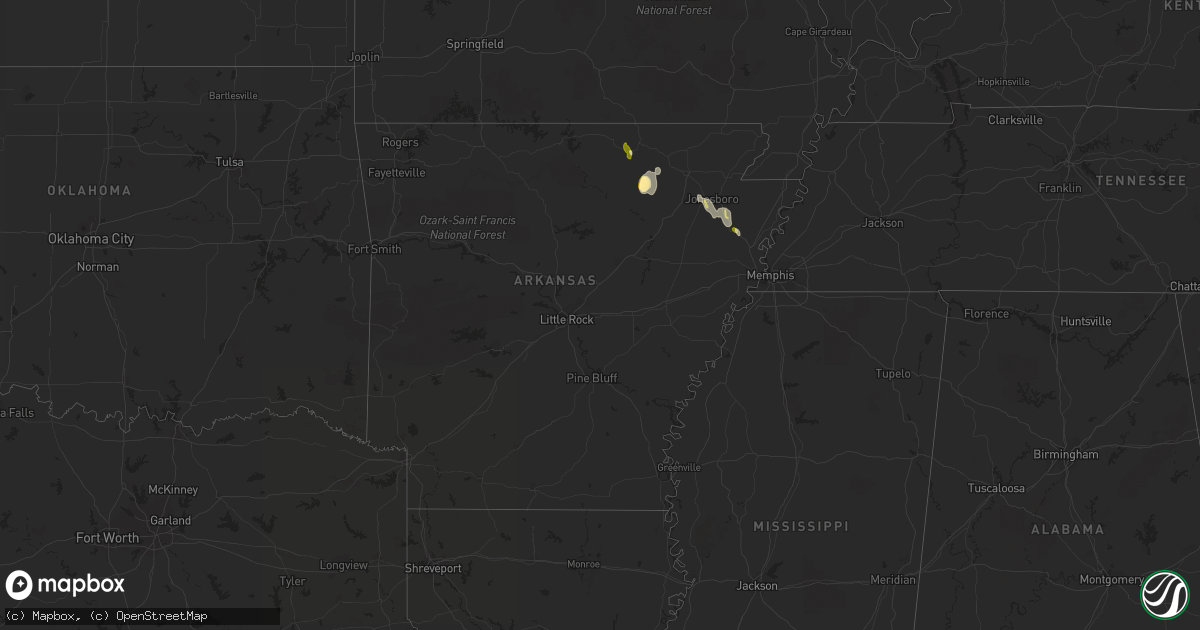 Hail map in Arkansas on June 27, 2013