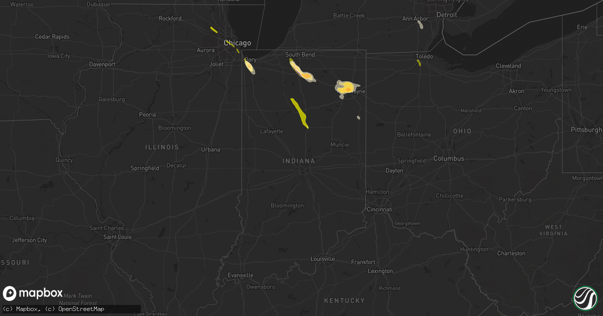 Hail map in Indiana on June 27, 2013