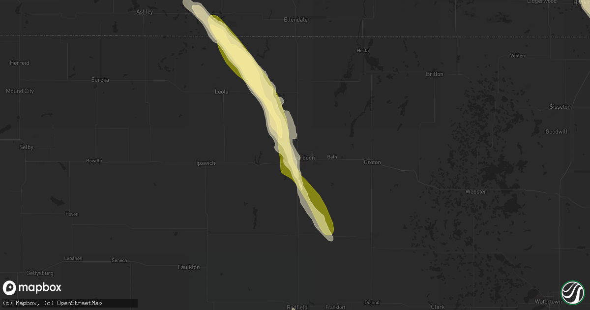 Hail map in Aberdeen, SD on June 27, 2015