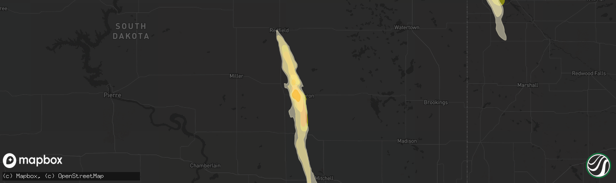 Hail map in Huron, SD on June 27, 2015