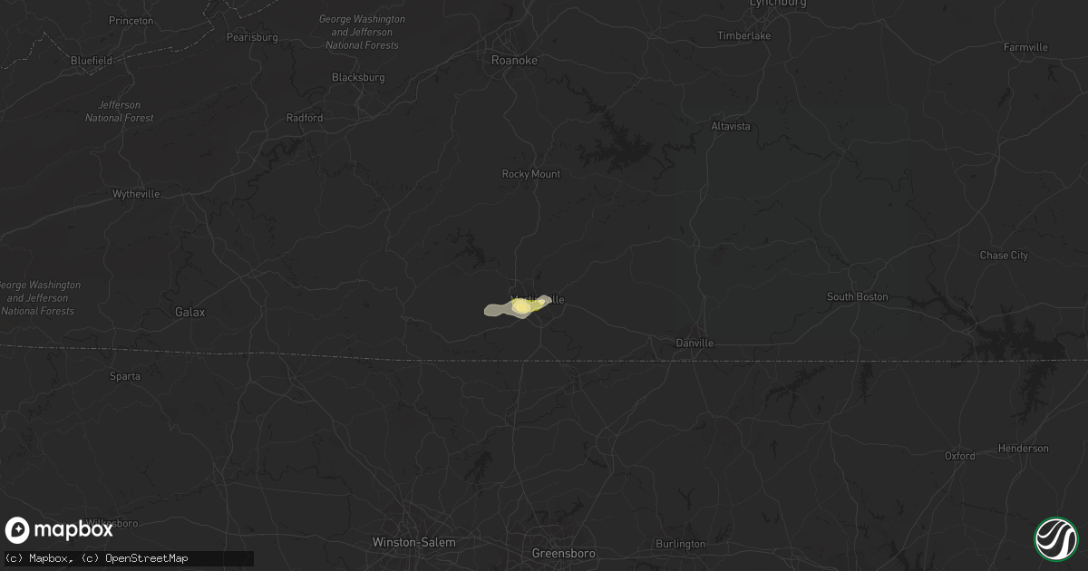 Hail map in Martinsville, VA on June 27, 2015