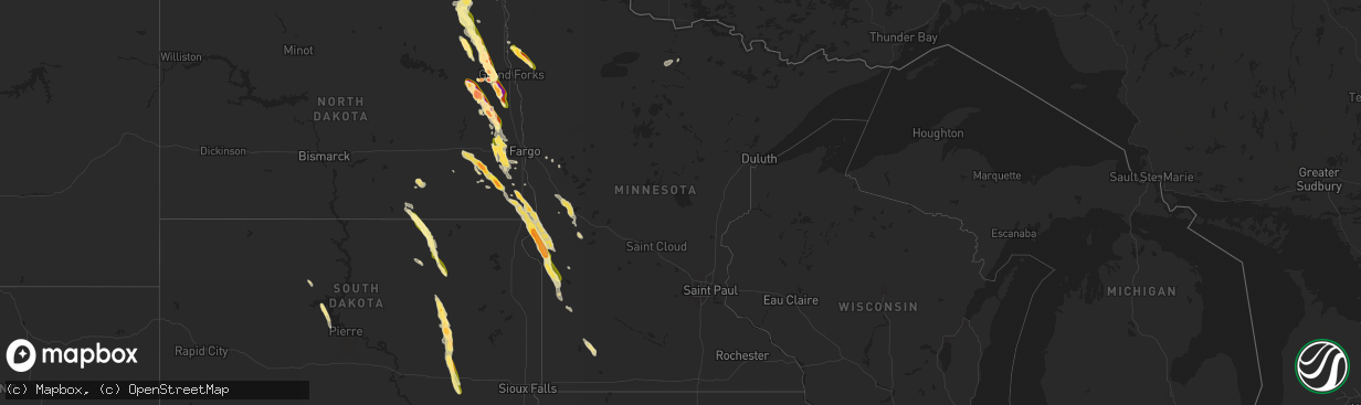 Hail map in Minnesota on June 27, 2015