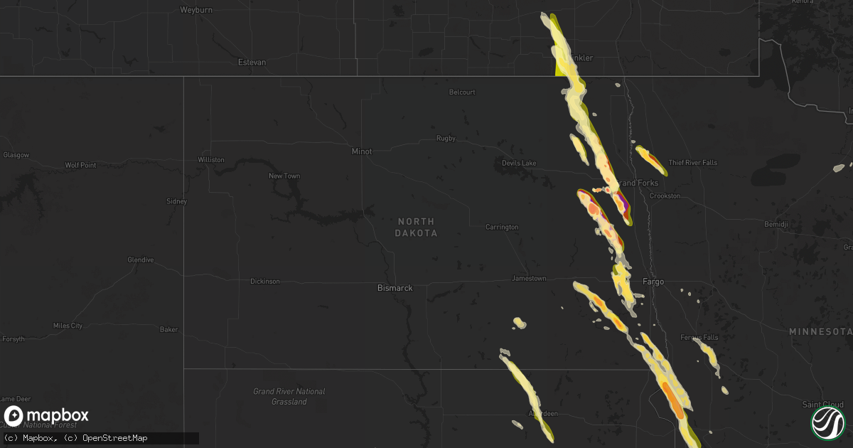 Hail map in North Dakota on June 27, 2015