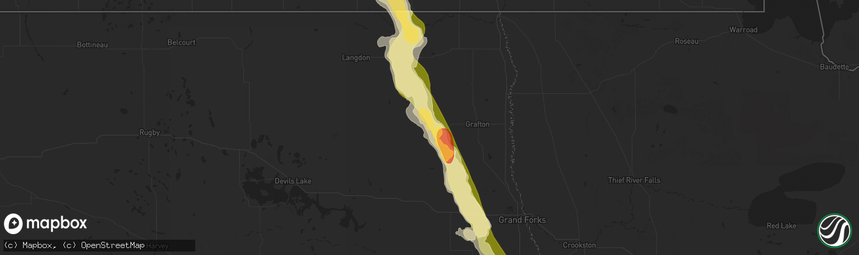 Hail map in Park River, ND on June 27, 2015