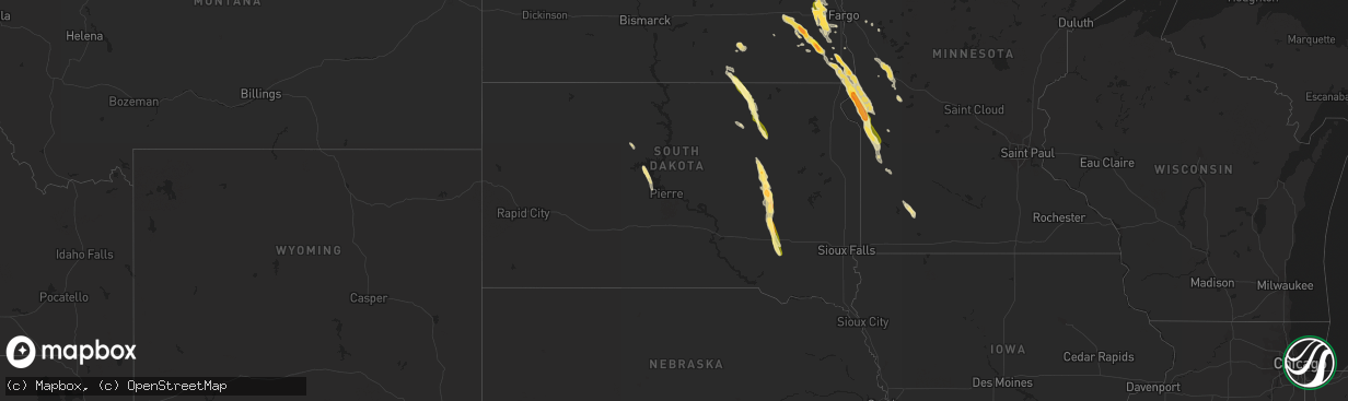 Hail map in South Dakota on June 27, 2015