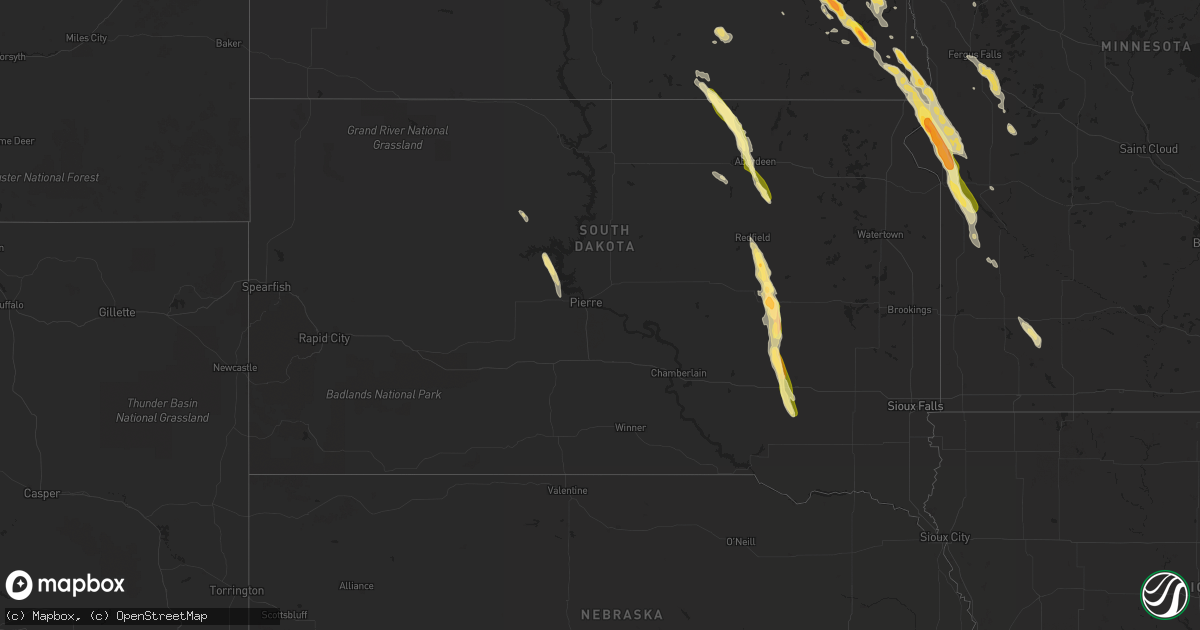 Hail map in South Dakota on June 27, 2015