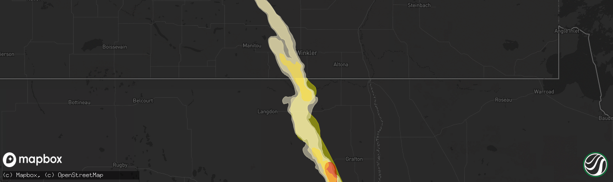 Hail map in Walhalla, ND on June 27, 2015