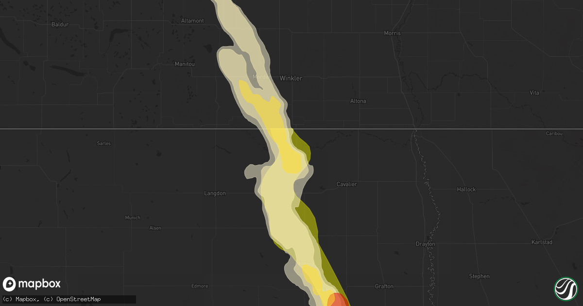 Hail map in Walhalla, ND on June 27, 2015