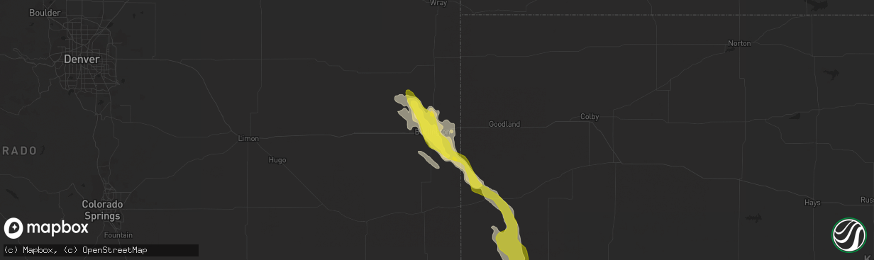 Hail map in Burlington, CO on June 27, 2016