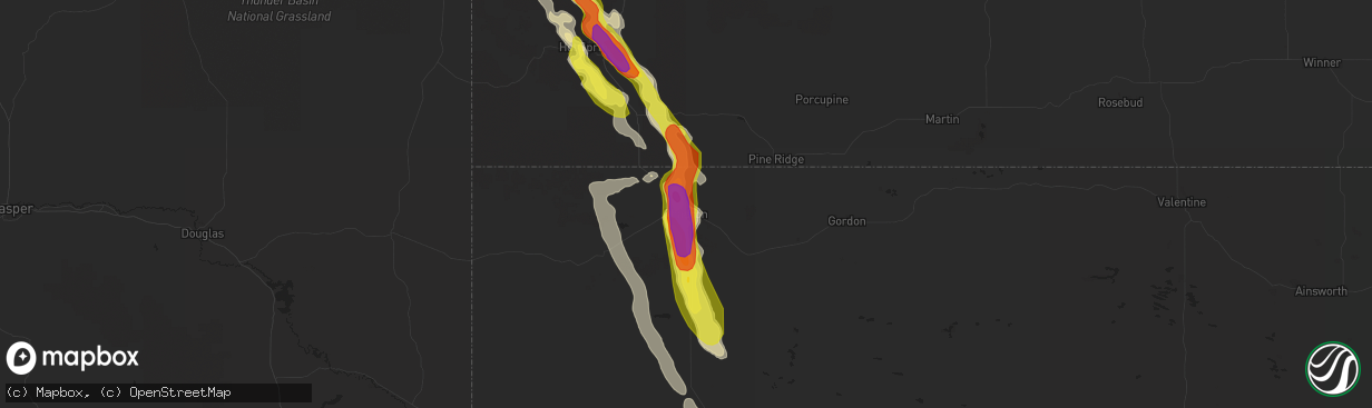 Hail map in Chadron, NE on June 27, 2016