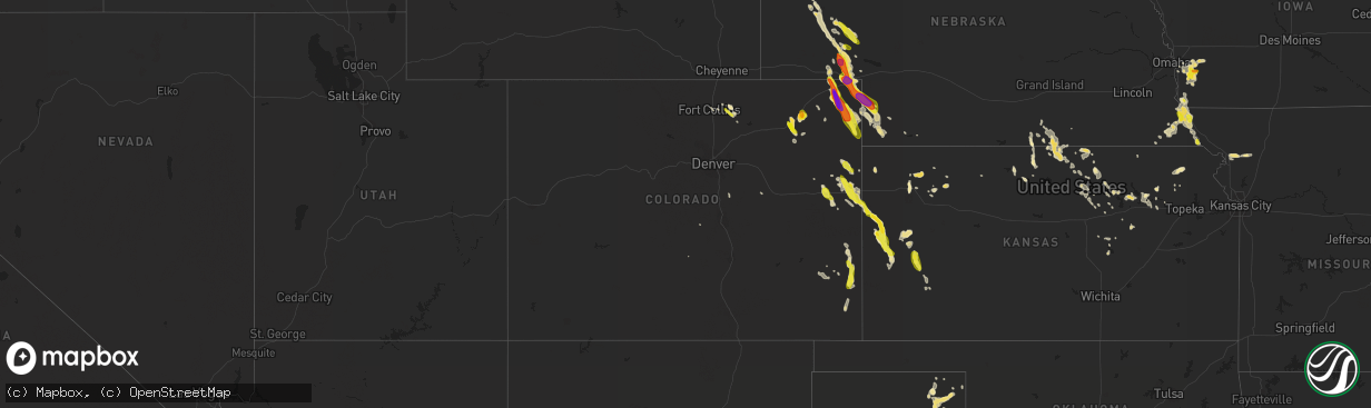 Hail map in Colorado on June 27, 2016