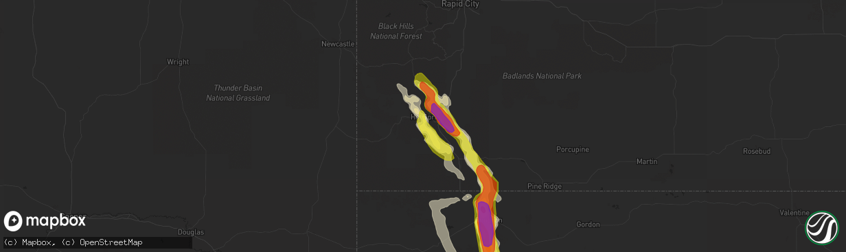 Hail map in Hot Springs, SD on June 27, 2016