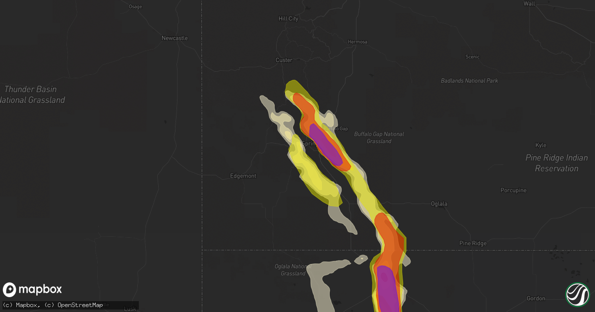 Hail map in Hot Springs, SD on June 27, 2016
