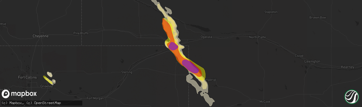 Hail map in Julesburg, CO on June 27, 2016