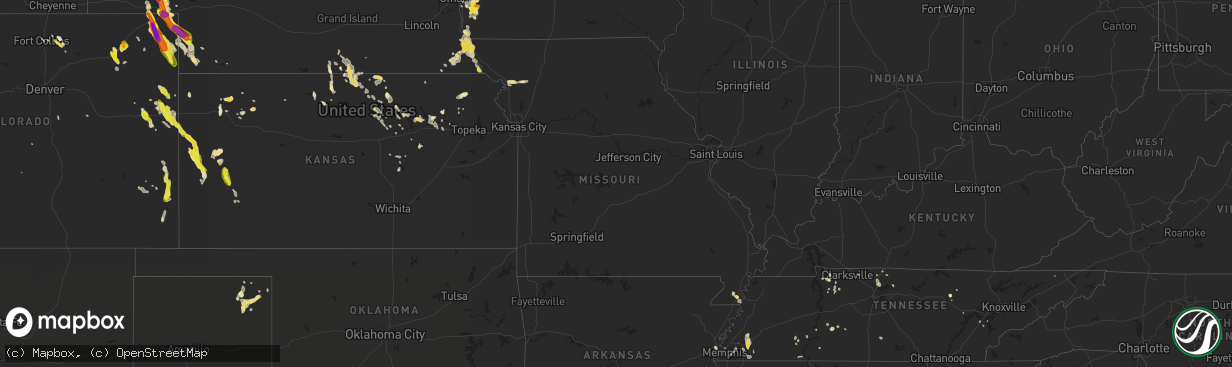 Hail map in Missouri on June 27, 2016