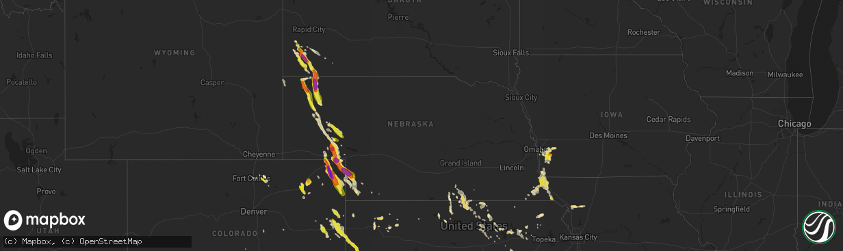 Hail map in Nebraska on June 27, 2016