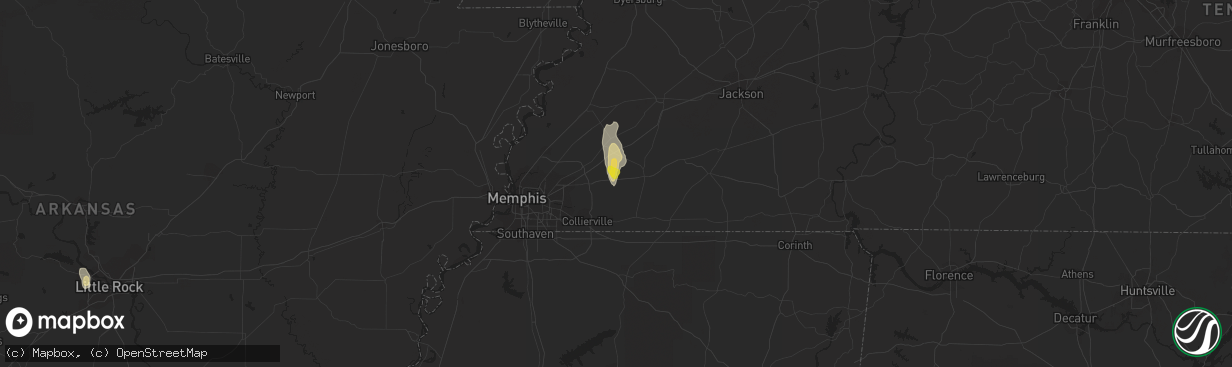 Hail map in Oakland, TN on June 27, 2016