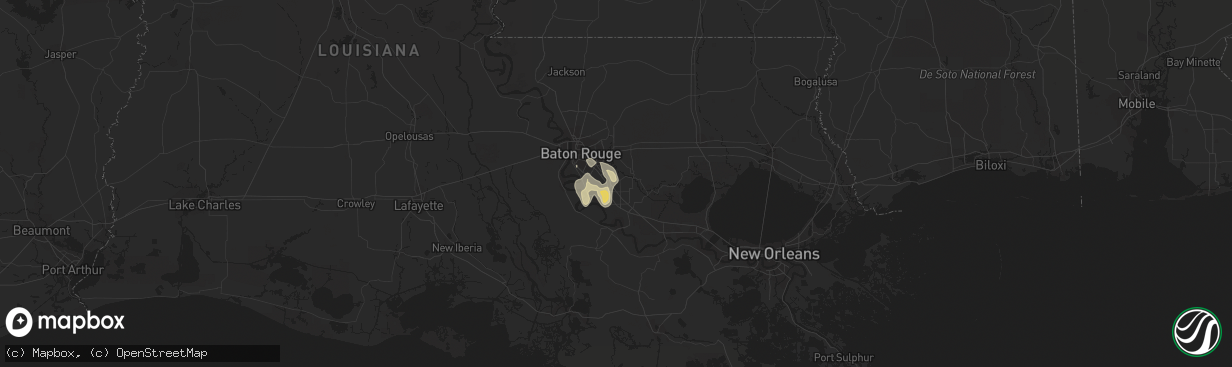 Hail map in Prairieville, LA on June 27, 2016