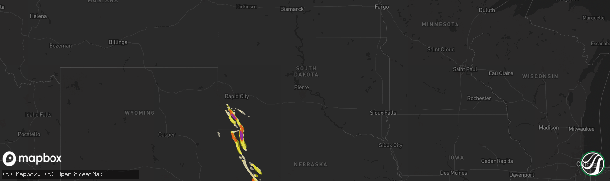 Hail map in South Dakota on June 27, 2016