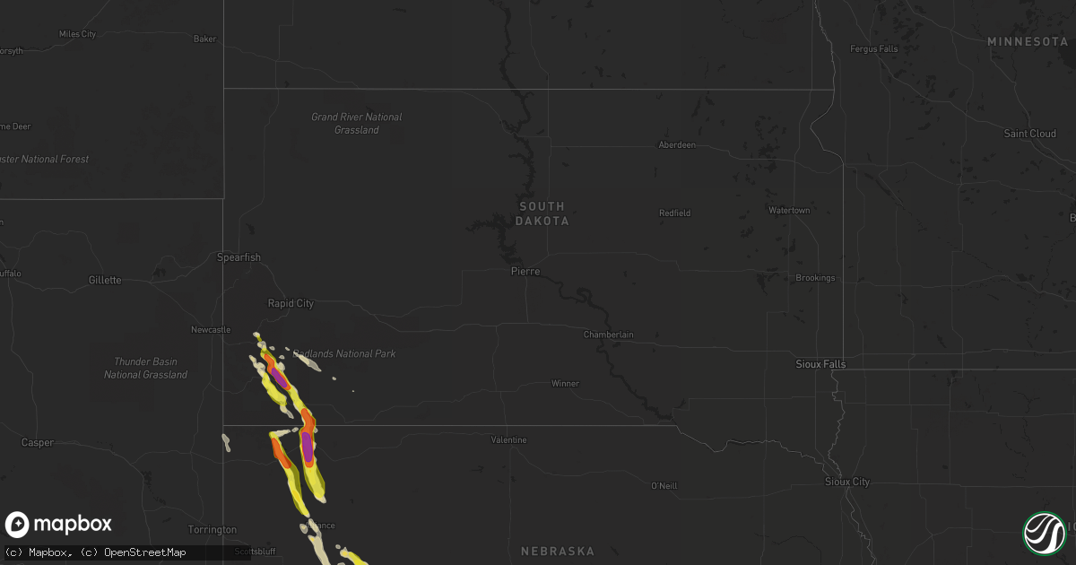 Hail map in South Dakota on June 27, 2016