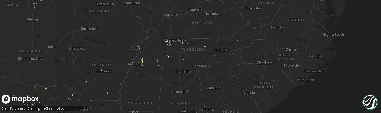 Hail map in Tennessee on June 27, 2016