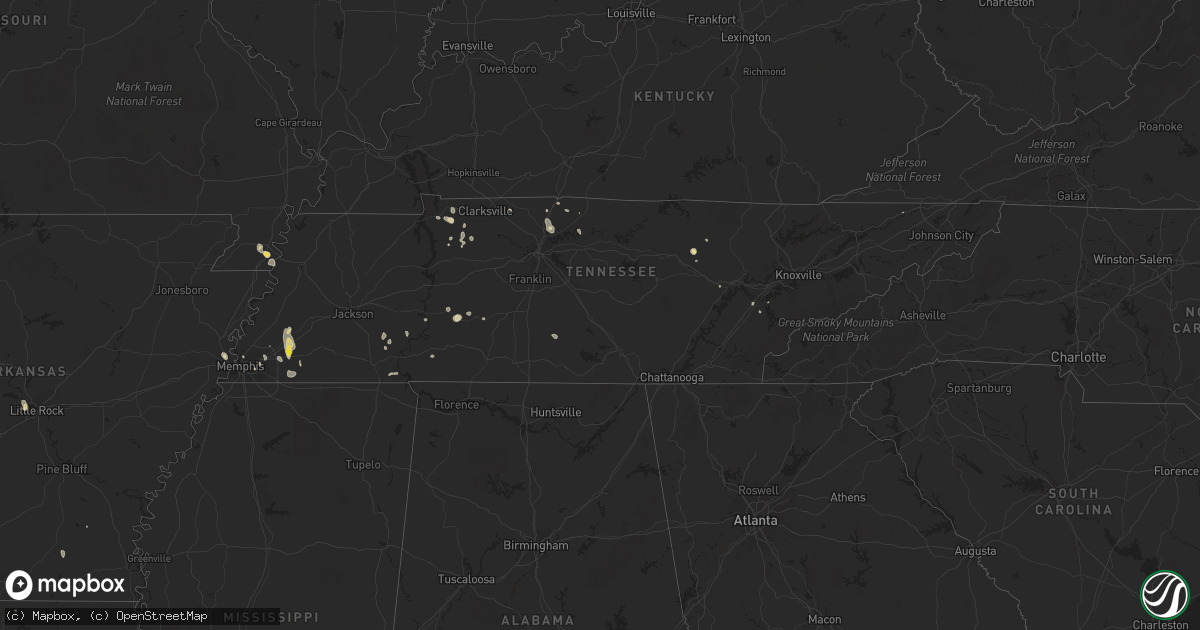 Hail map in Tennessee on June 27, 2016