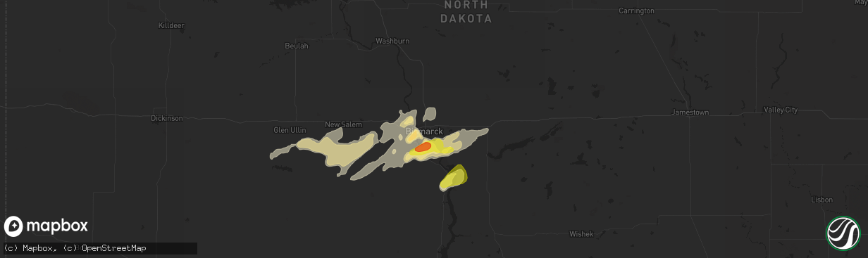 Hail map in Bismarck, ND on June 27, 2017