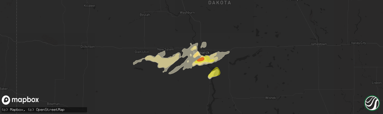 Hail map in Mandan, ND on June 27, 2017